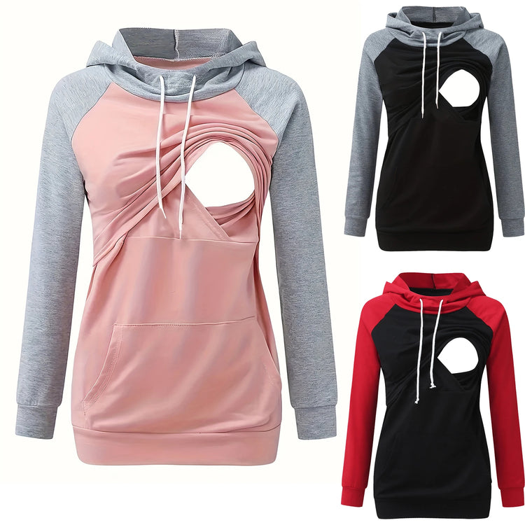 Womens Maternity Nursing Hoodie Sweatshirt Hoodies Long Sleeve Breastfeeding Pregnancy Top Kangaroo Pocket Clothes - mariaestalocashop