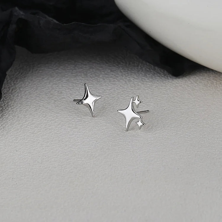 Silver Color Asymmetric Four-pointed Star Earrings for Women Super Fairy Stud Earring Simple Jewelry Hot Sale Gift - mariaestalocashop