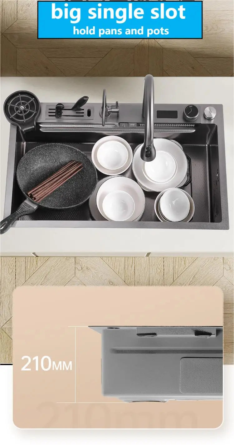 2024 new product big size Honeycomb embossed knife holder piano digital display waterfall kitchen sink - mariaestalocashop