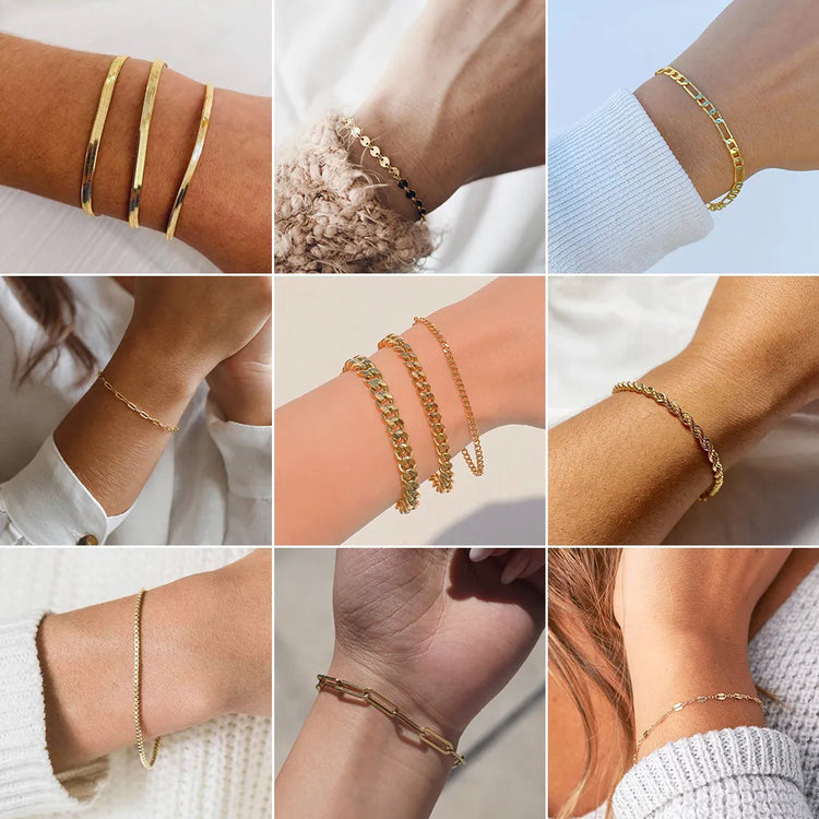 SUNIBI Classic Snake Chain Bracelets for Women Trend  Fashion Stainless Steel Cuban Chain Bracelet Trendy Woman Gifts Jewelry - mariaestalocashop