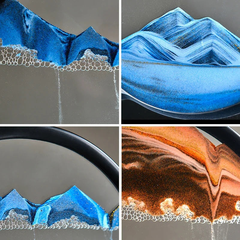3D Moving Sand Art Picture Round Glass Deep Sea Sandscape Hourglass Quicksand Craft Flowing Sand Painting Office Home Decor Gift - mariaestalocashop