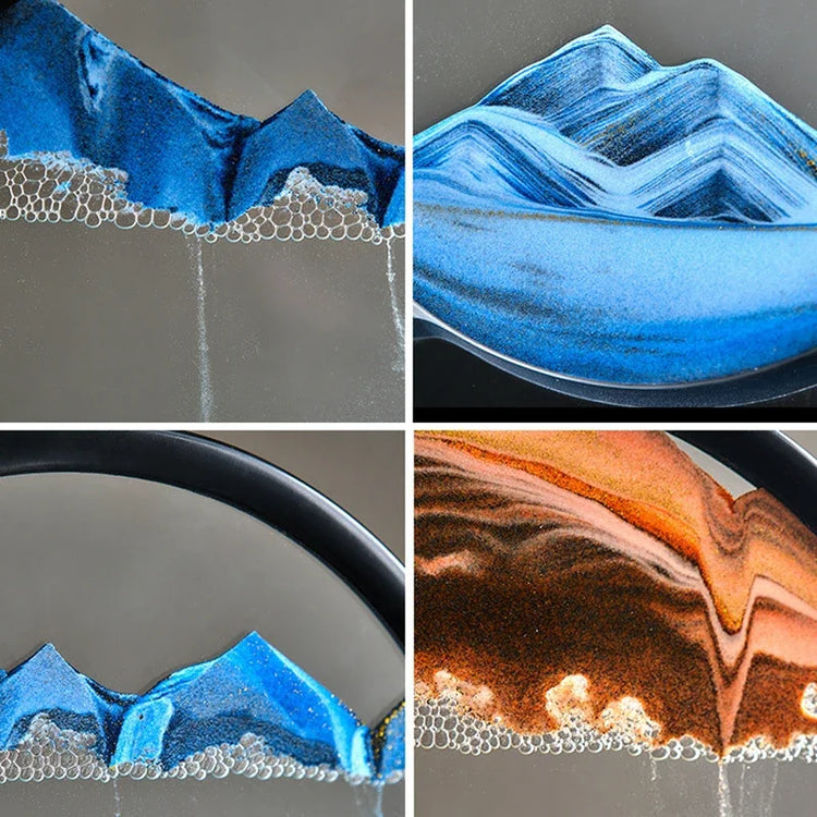 3D Moving Sand Art Picture Round Glass Deep Sea Sandscape Hourglass Quicksand Craft Flowing Sand Painting Office Home Decor Gift - mariaestalocashop