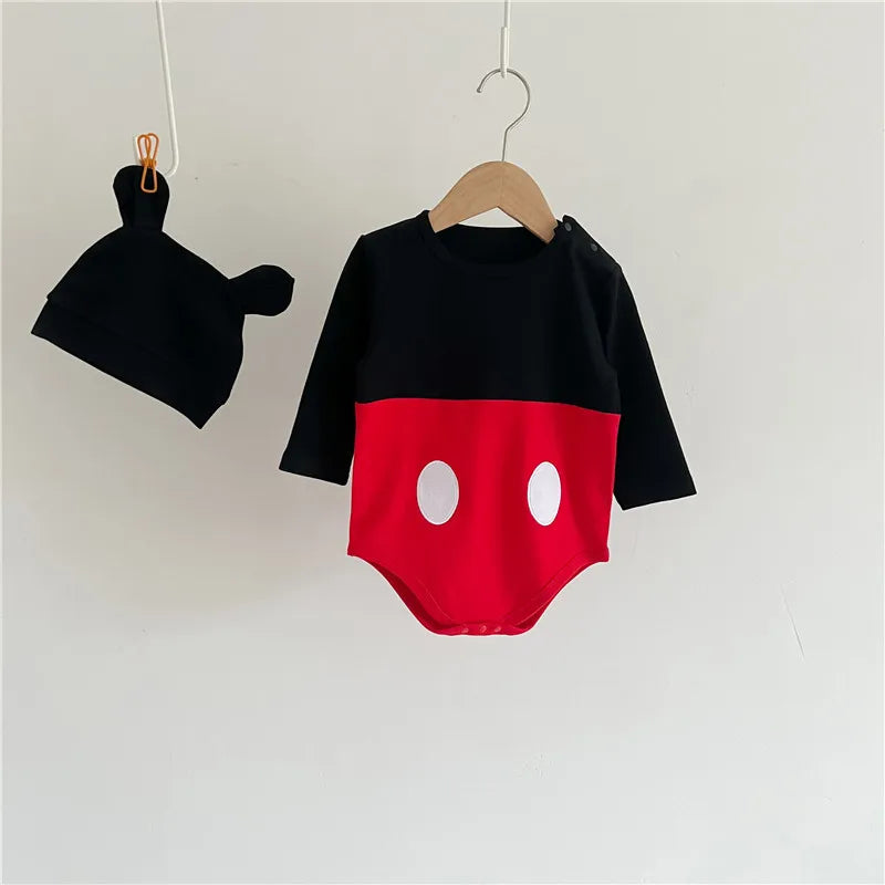 Spring Newborn Baby Rompers Sock Hat 3pcs Set Cartoon Mickey Mouse Poo