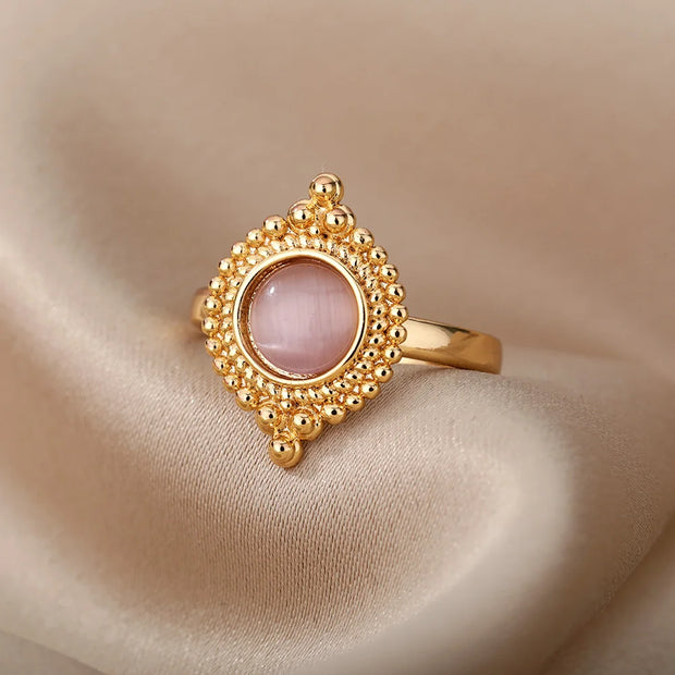 White Color Opal Rings For Women Ladies Stainless Steel Gold Finger Ring Couple Wedding Ring Vintage Aesthetics Jewelry Gift