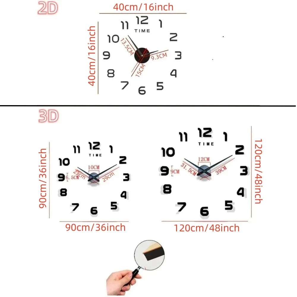 2023 Modern Design Large Wall Clock 3D DIY Quartz Clocks Fashion Watches Acrylic Mirror Stickers Living Room Home Decor Horloge - mariaestalocashop