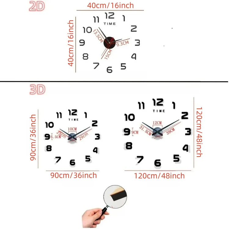 2023 Modern Design Large Wall Clock 3D DIY Quartz Clocks Fashion Watches Acrylic Mirror Stickers Living Room Home Decor Horloge - mariaestalocashop