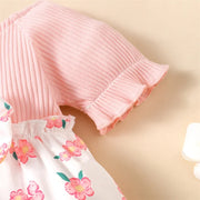 Baby Girl Short Sleeve Round Neck Floral Skirt with Bow Fashion Lovely Summer Dresses Clothes for Toddler Girl 0-2 Years