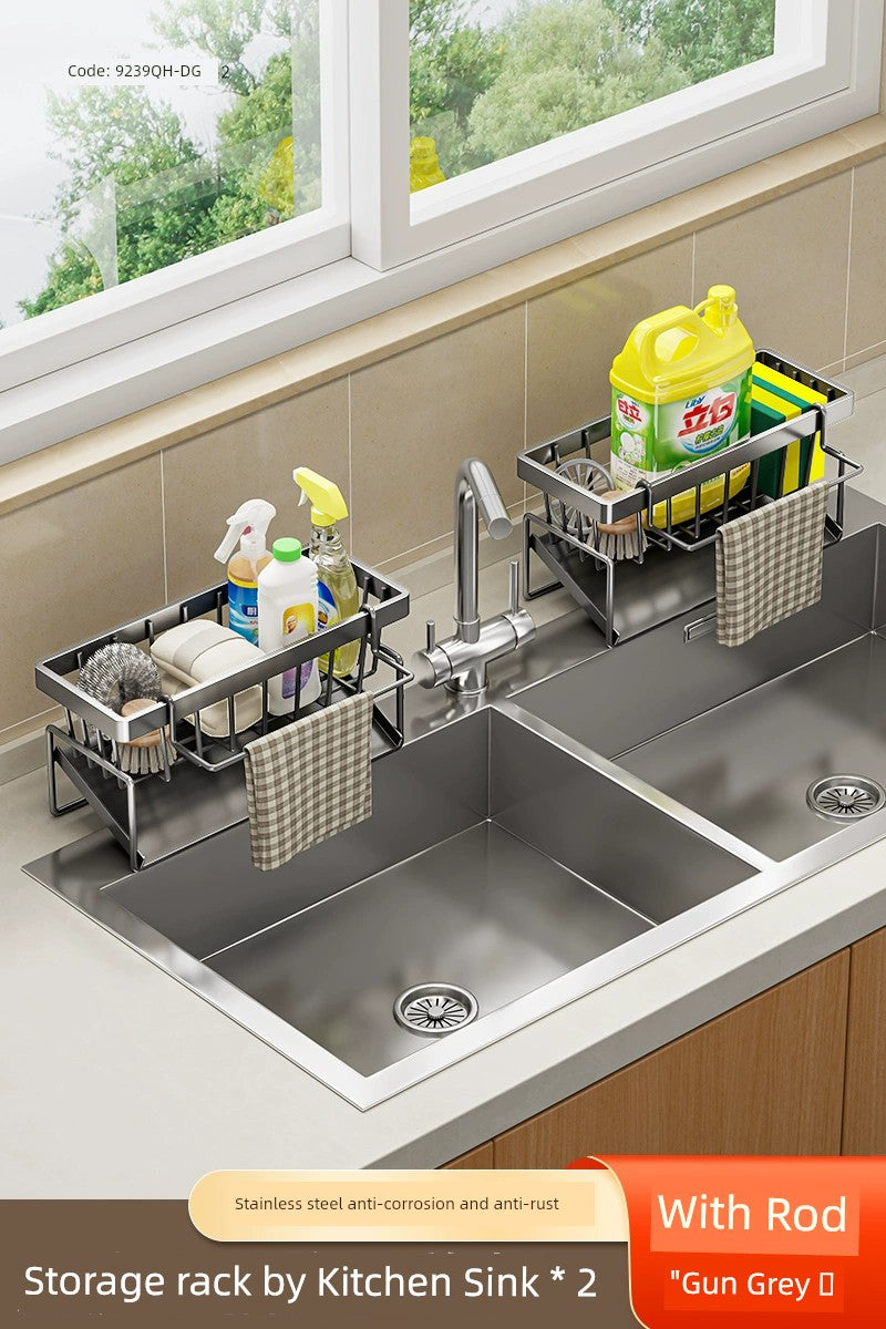 kitchen rack rag storage drain rack punch-free household seasoning    