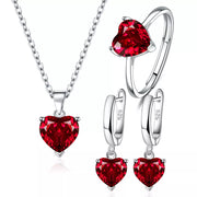 Sterling Silver Jewelry Sets For Women Heart Zircon Ring Earrings Necklace Wedding Bridal Elegant Christmas Free Shipping