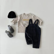 spring toddler baby boys girls solid corduroy suspander romper sof    