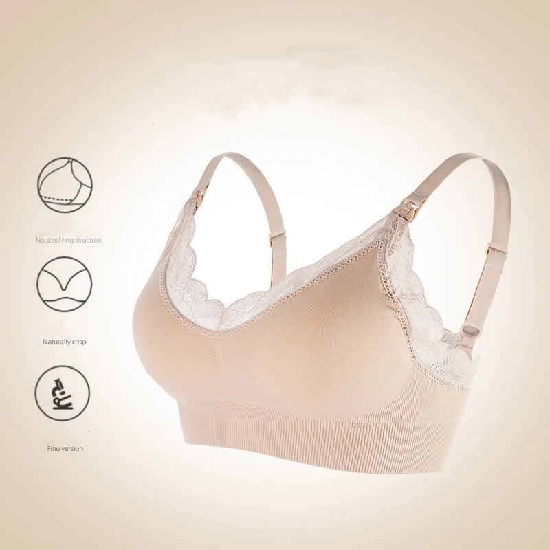Wireless Front Open Nursing Bra Soft Lace Breathable Seamless Maternity Breastfeeding Bras Maternal Support For Pregnant Women - mariaestalocashop