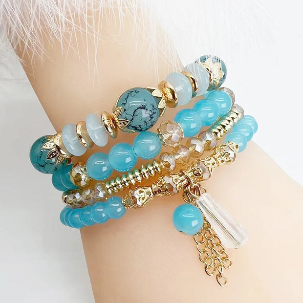 Bohemian crystal tassel multi-layer elastic rope bracelet, handmade beaded bracelet, women's fashion accessories