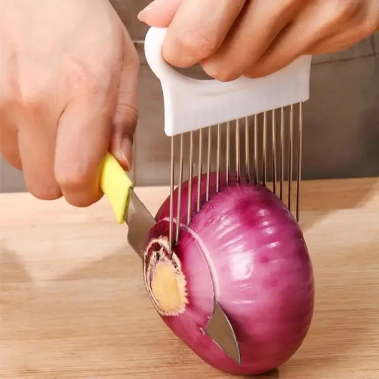 Effortlessly Slice Onions with this 1pc Colorful Onion Slicer Kitchen stainless steel potato chip onion holder for chopping assi - mariaestalocashop