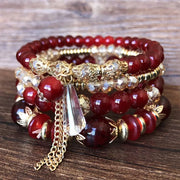 Bohemian crystal tassel multi-layer elastic rope bracelet, handmade beaded bracelet, women's fashion accessories