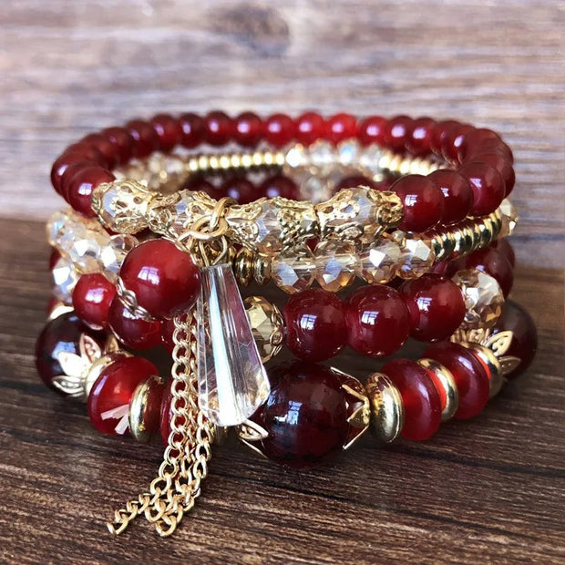 Bohemian crystal tassel multi-layer elastic rope bracelet, handmade beaded bracelet, women's fashion accessories