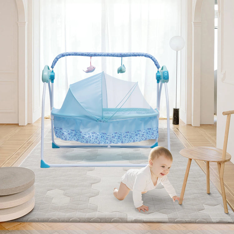 3 Colors Bluetooth Electric Auto Swing Bed Baby Cradle Safe Crib Infant Rocker W/ MP3 Music Soothing Artifact Bassinet - mariaestalocashop