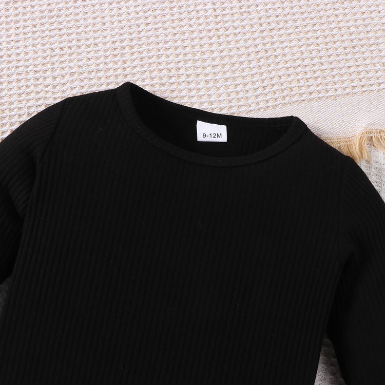 2Pcs Set 2023 Fashion Baby Girls Pure Black Long Sleeve T-shirt Casual Overalls Pants Infant Newborn Spring&Autumn Outfit - mariaestalocashop