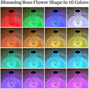 LED Crystal Table Lamp Rose Light Projector 3/16 Colors Touch Night Light Romantic Diamond Atmosphere Light USB Home Bar Decor