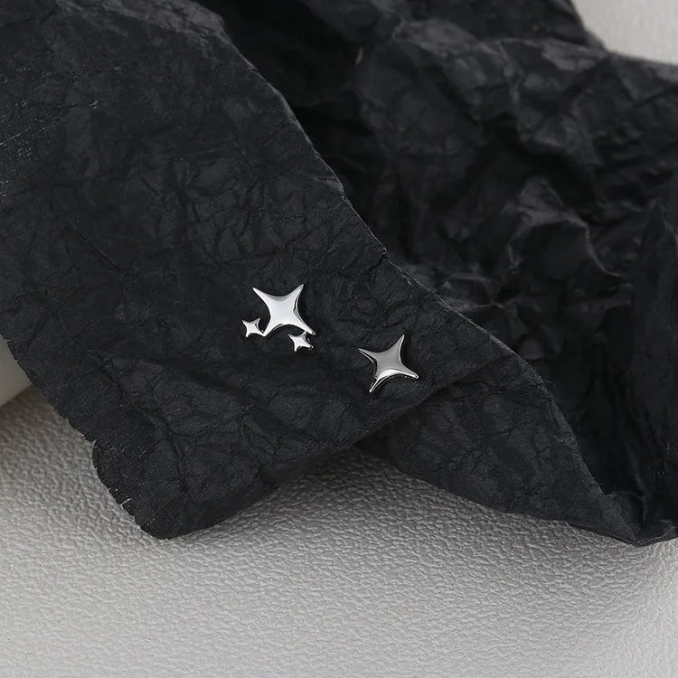 Silver Color Asymmetric Four-pointed Star Earrings for Women Super Fairy Stud Earring Simple Jewelry Hot Sale Gift - mariaestalocashop