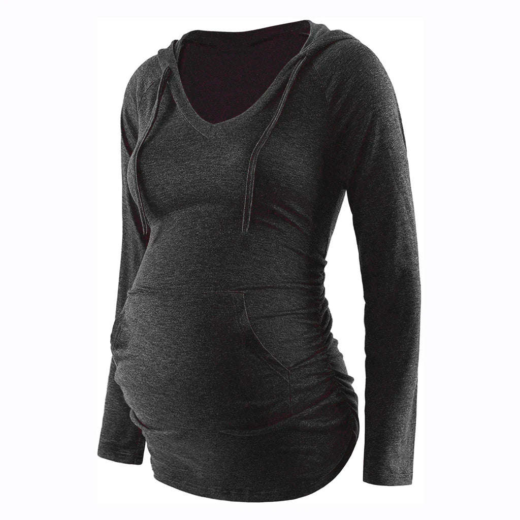 Women Maternity Hoodies Striped Print Long Sleeve V-neck Hoodie Sweatshirts Top Mom Pregnant Nursing Autumn And Winter Clothes - mariaestalocashop