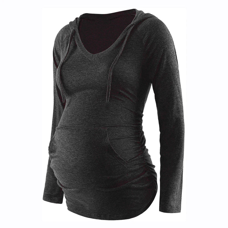 Women Maternity Hoodies Striped Print Long Sleeve V-neck Hoodie Sweatshirts Top Mom Pregnant Nursing Autumn And Winter Clothes - mariaestalocashop
