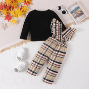 2Pcs Set 2023 Fashion Baby Girls Pure Black Long Sleeve T-shirt Casual Overalls Pants Infant Newborn Spring&Autumn Outfit