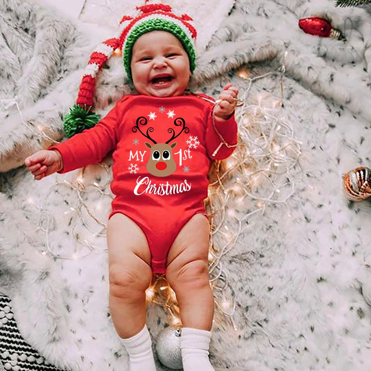 My First c Toddler Girl Red Long Short Romper Jumpsuit Outfit Christmas Gifts - mariaestalocashop