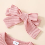 PatPat 3pcs Baby Girl 95% Cotton Rib Knit Spliced Lace Long-sleeve Romper and Plaid Suspender Skirt with Headband Set