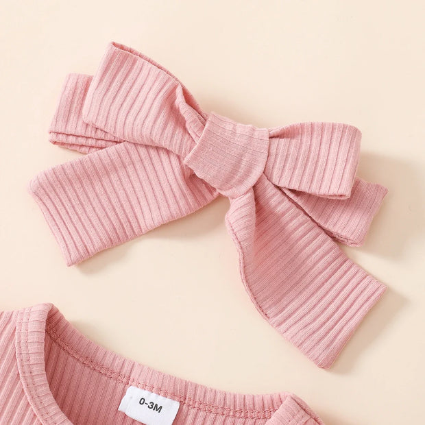 PatPat 3pcs Baby Girl 95% Cotton Rib Knit Spliced Lace Long-sleeve Romper and Plaid Suspender Skirt with Headband Set