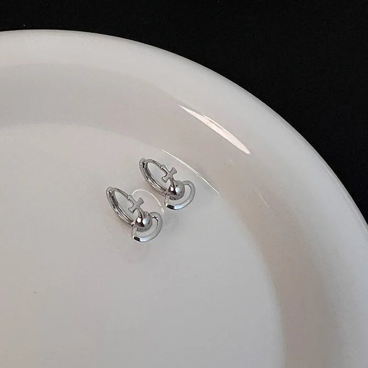 Silver Color Korean Cross Cosmic Planet Saturn Stud Earrings for Women 2023 Wedding Party Jewelry Gift Korean Earring - mariaestalocashop