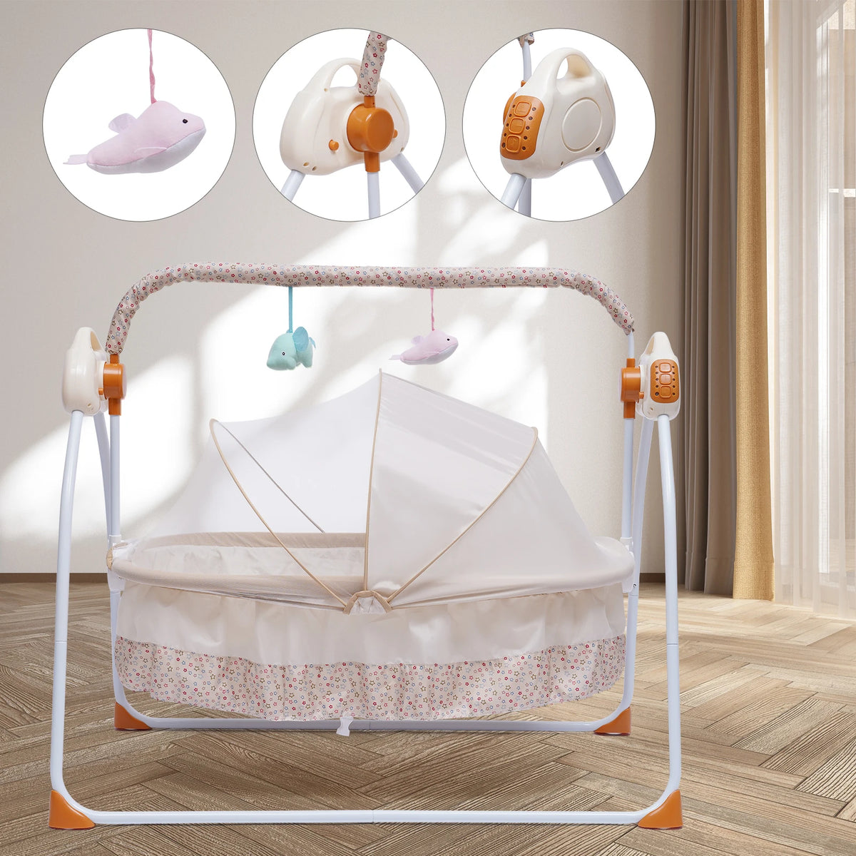 3 Colors Bluetooth Electric Auto Swing Bed Baby Cradle Safe Crib Infant Rocker W/ MP3 Music Soothing Artifact Bassinet - mariaestalocashop