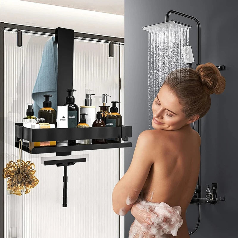 Movable Bathroom Shelves No Drill Shelf Organizer Shower Support Steel Shelf Multifunction Shelves Storage Unit For Bathroom - mariaestalocashop