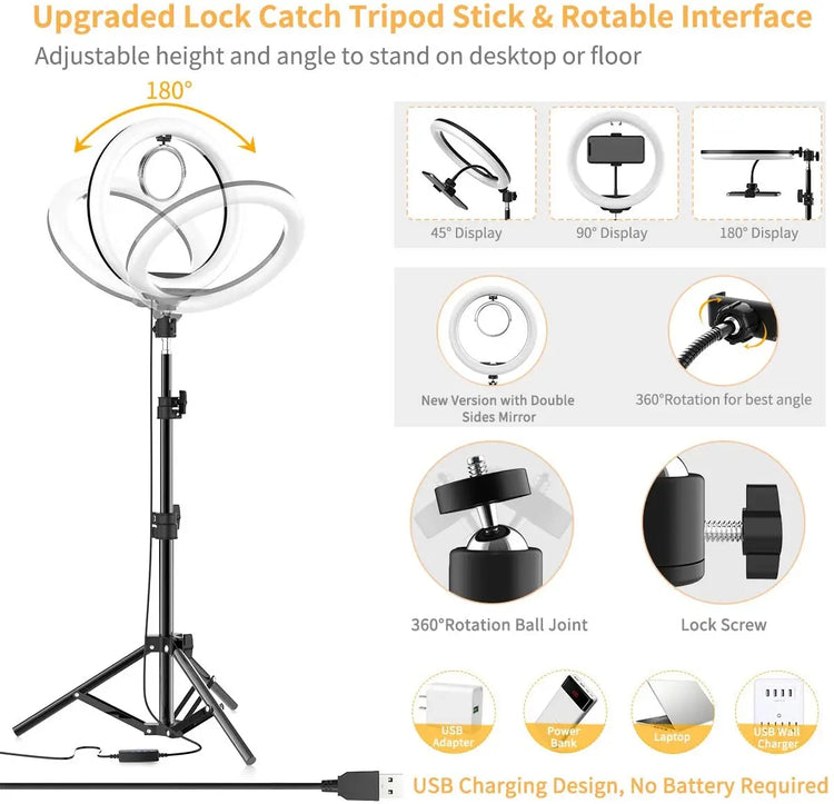 LED Selfie Ring Lighting Photographic Selfie Ring Lamp USB Remote Fill light For YouTube TikTok Video Live Phone Holder & Tripod - mariaestalocashop