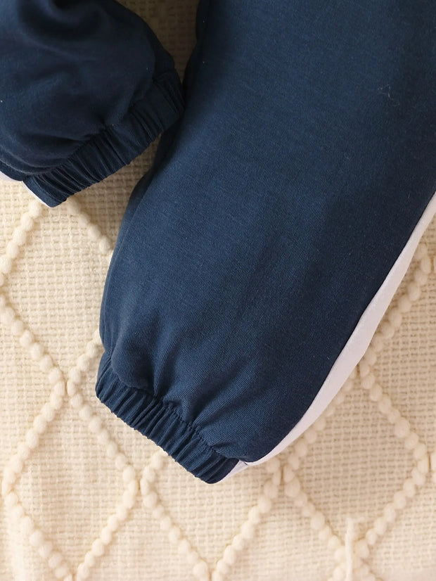 Newborn BabySpring and Autumn Boy Splicing Color Contrast Long Sleeves and Pants Leisure Outdoor Sports Suit Breathabl