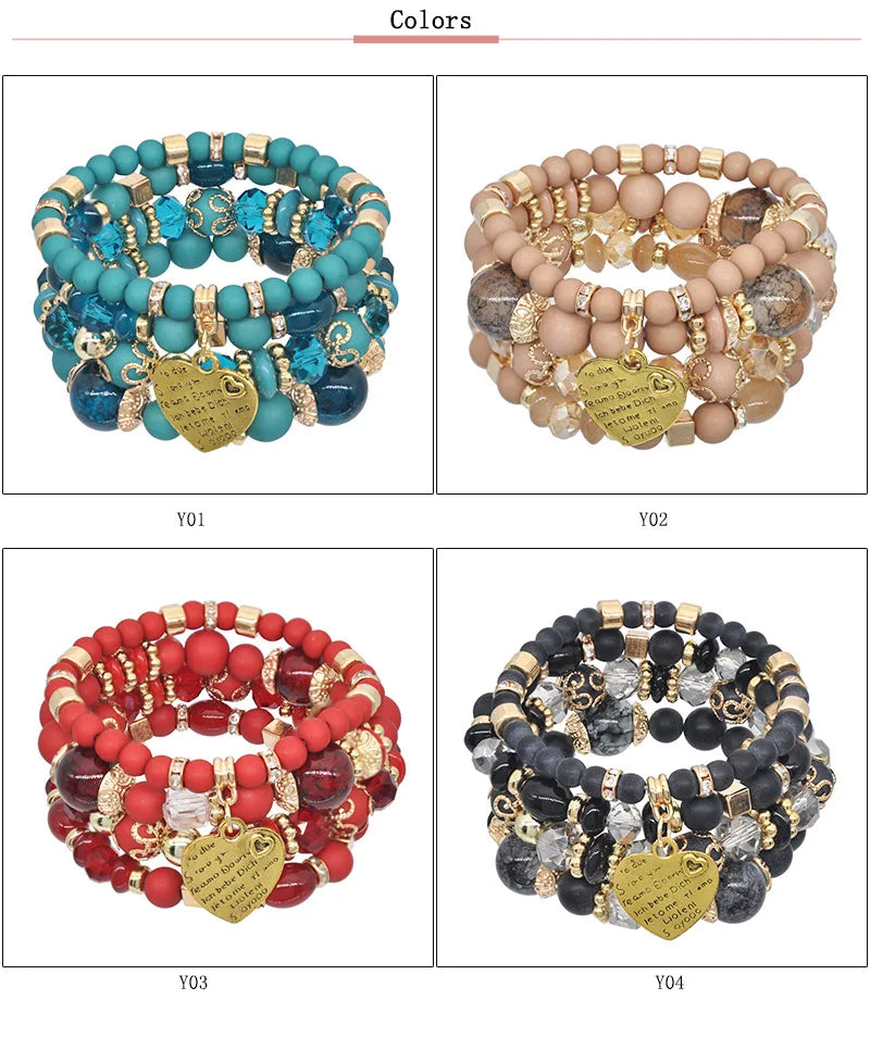 Love Pendant Crystal Beaded Bracelet Retro EthnicBracelet Personalized Women's Fashion Bracelet Jewelry - mariaestalocashop