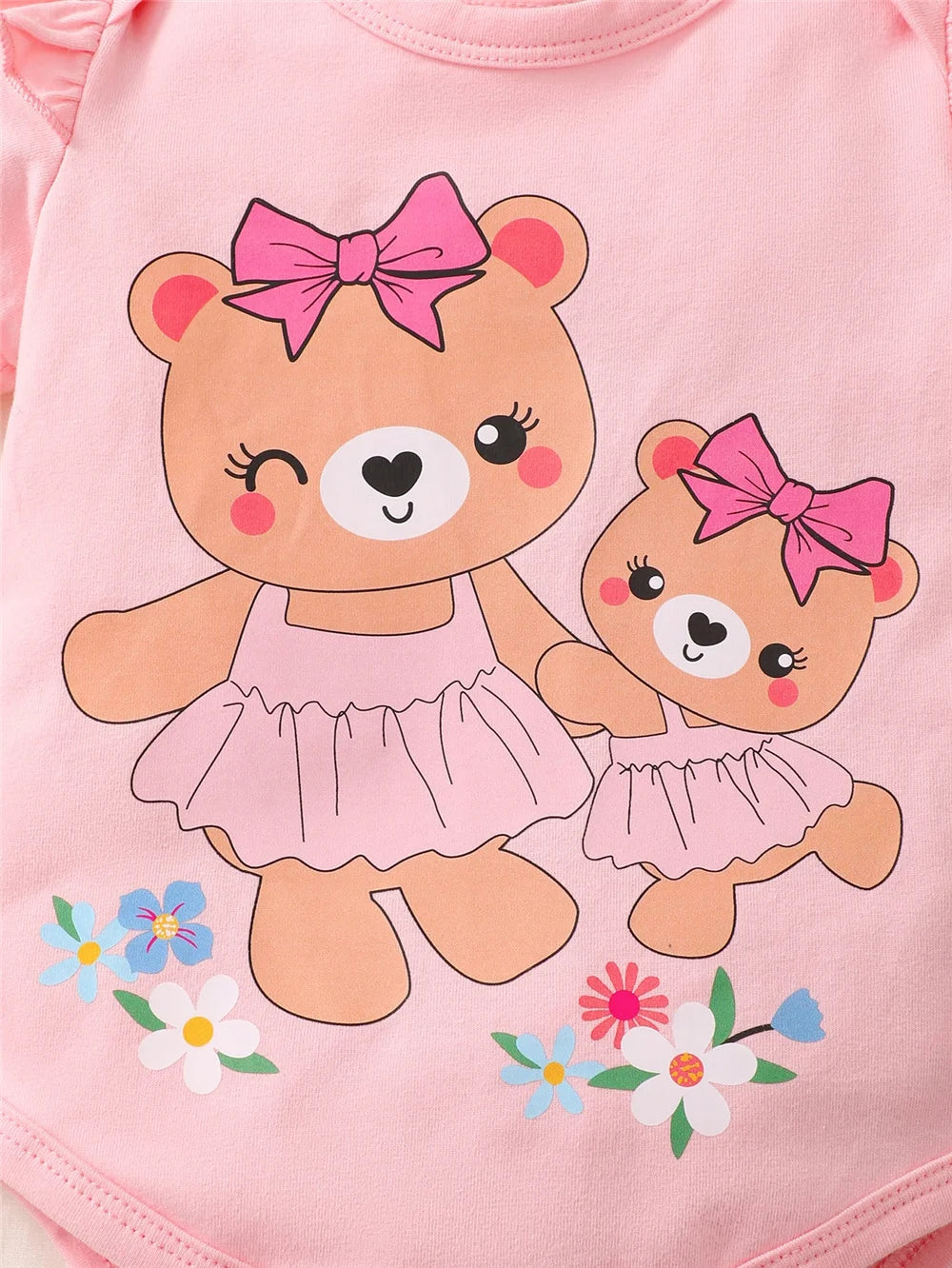 Newborn Baby Girl Daily Clothes Set Cartoon Bear Short Sleeve Romper + Shorts with Headband Summer Lovely 3PCS Outfit - mariaestalocashop
