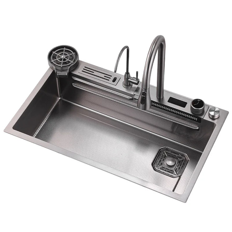 2024 new product big size Honeycomb embossed knife holder piano digital display waterfall kitchen sink - mariaestalocashop