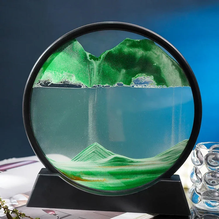 3D Moving Sand Art Picture Round Glass Deep Sea Sandscape Hourglass Quicksand Craft Flowing Sand Painting Office Home Decor Gift - mariaestalocashop