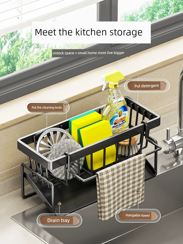 kitchen rack rag storage drain rack punch-free household seasoning    