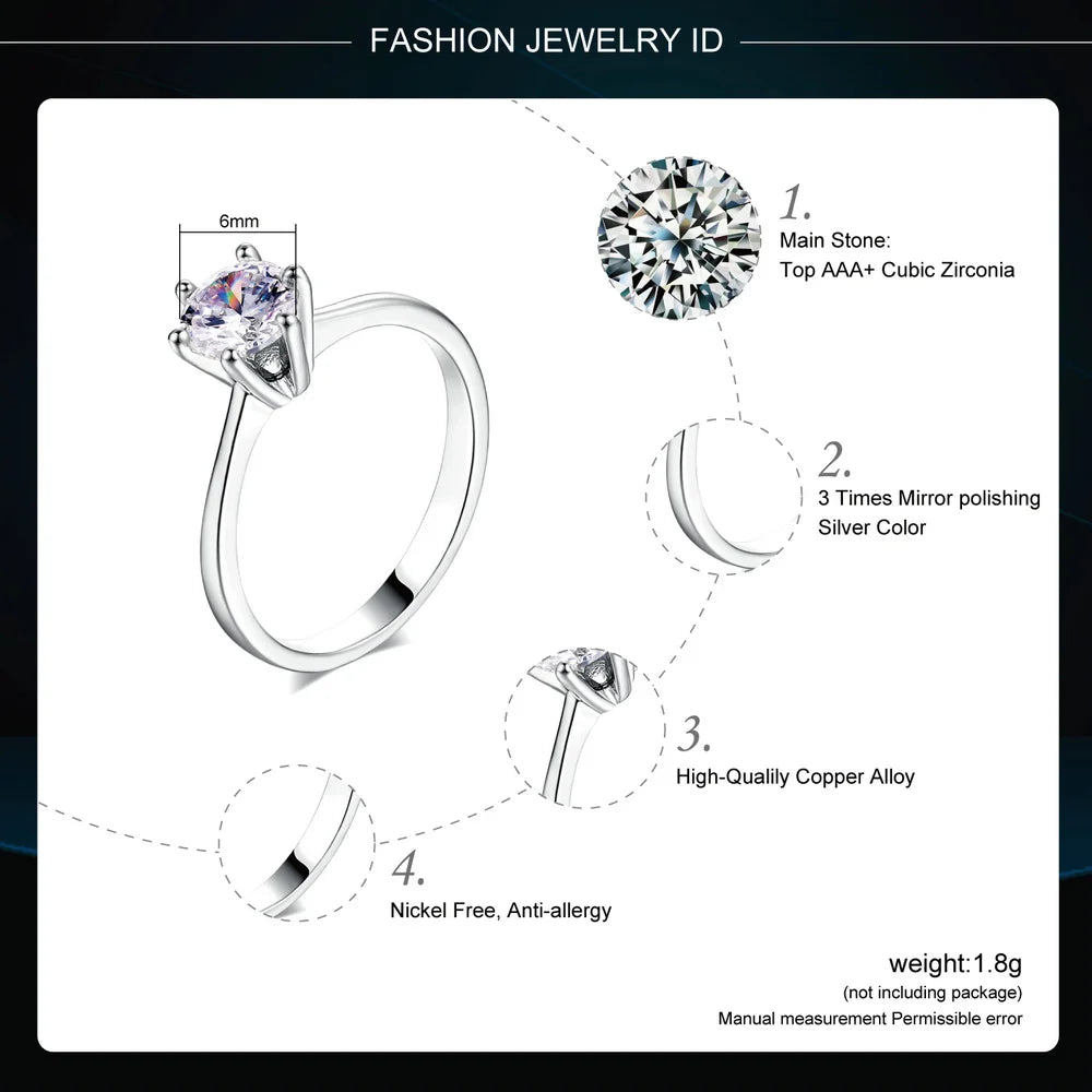 Female Jewellry Silver Color Ring 6 Clows Zirconia Ring With Stone Jewelry Wholesale R013 - mariaestalocashop