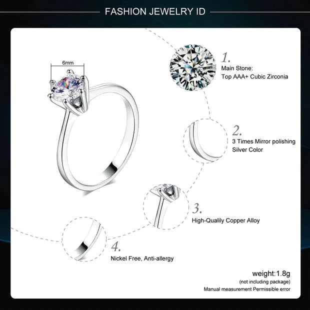 Female Jewellry Silver Color Ring 6 Clows Zirconia Ring With Stone Jewelry Wholesale R013