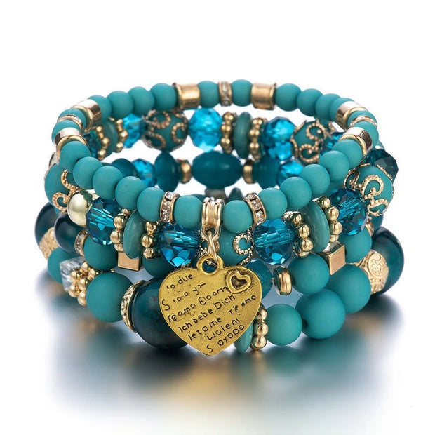 Love Pendant Crystal Beaded Bracelet Retro EthnicBracelet Personalized Women's Fashion Bracelet Jewelry