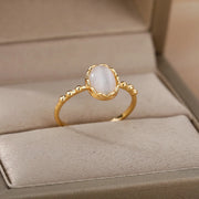 White Color Opal Rings For Women Ladies Stainless Steel Gold Finger Ring Couple Wedding Ring Vintage Aesthetics Jewelry Gift