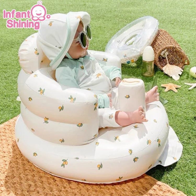 Infant Shining Baby Inflatable Sofa Children Puff Portable Bath Chairs PVC Multifunctional Seat Practice Sitting Bath Stool - mariaestalocashop