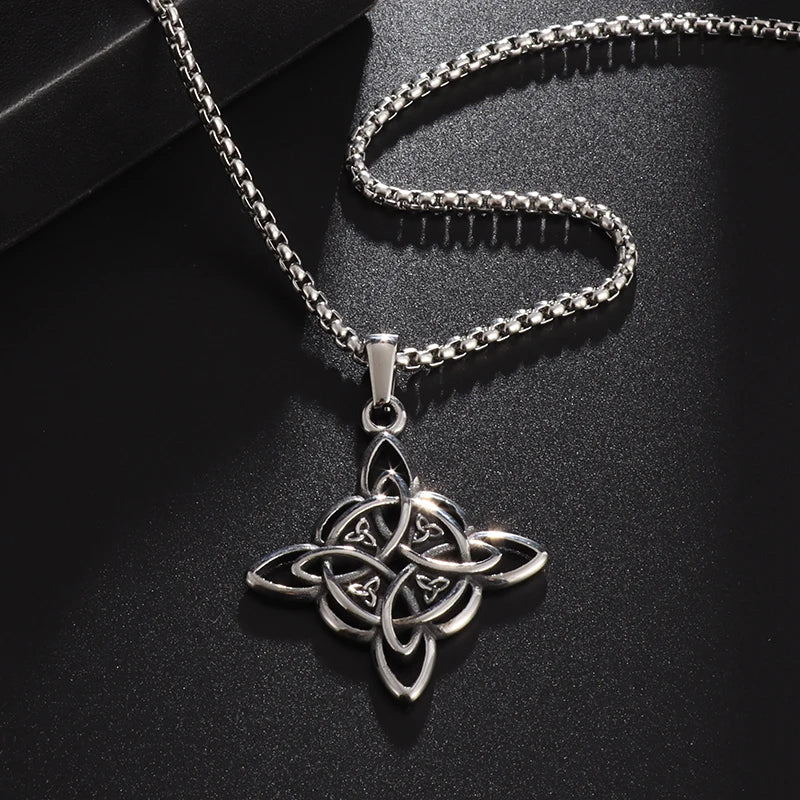 Witch Knot Necklace Stainless Steel Magic Knot Pagan Witchcraft Symbols Pendant Celtic Knot Necklace Jewelry Gifts for Women - mariaestalocashop