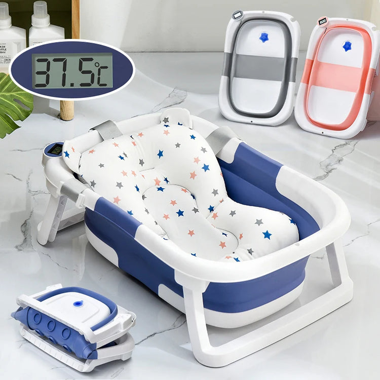 Real-time Temperature Silicone Baby Take A Bath Bathtub Non-Slip Foot Bath Bucket Folding Bathroom With Temperature Sensing - mariaestalocashop