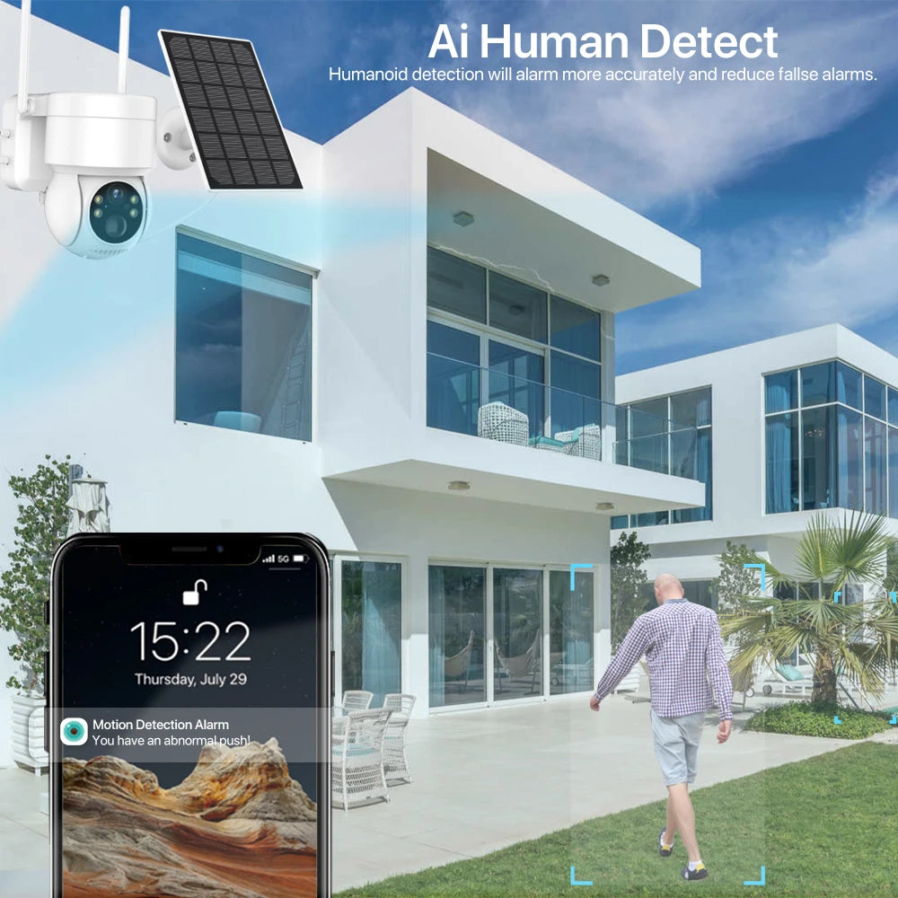 WiFi PTZ Camera Outdoor Wireless Solar IP Camera 4MP HD Built-in Battery Video Surveillance Camera Long Time Standby iCsee APP - mariaestalocashop