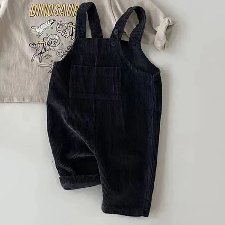 spring toddler baby boys girls solid corduroy suspander romper sof    