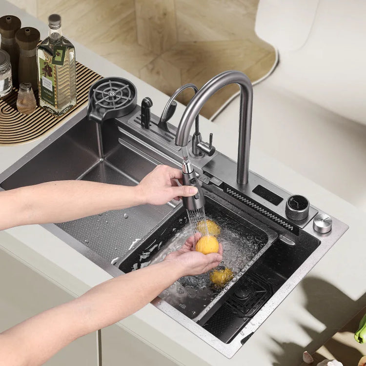 2024 new product big size Honeycomb embossed knife holder piano digital display waterfall kitchen sink - mariaestalocashop