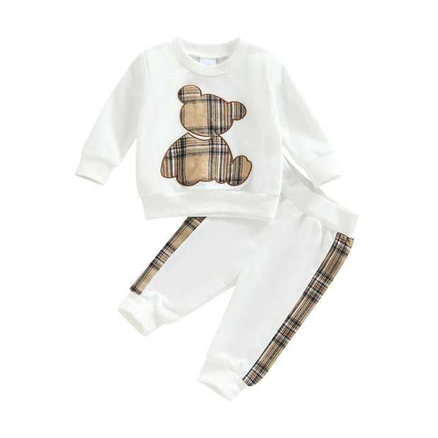 Citgeett Autumn Infant Newborn Baby Boys Girls Fall Outfits Long Sleeve Plaid Pattern Pullover Tops and Pants Spring Clothes Set